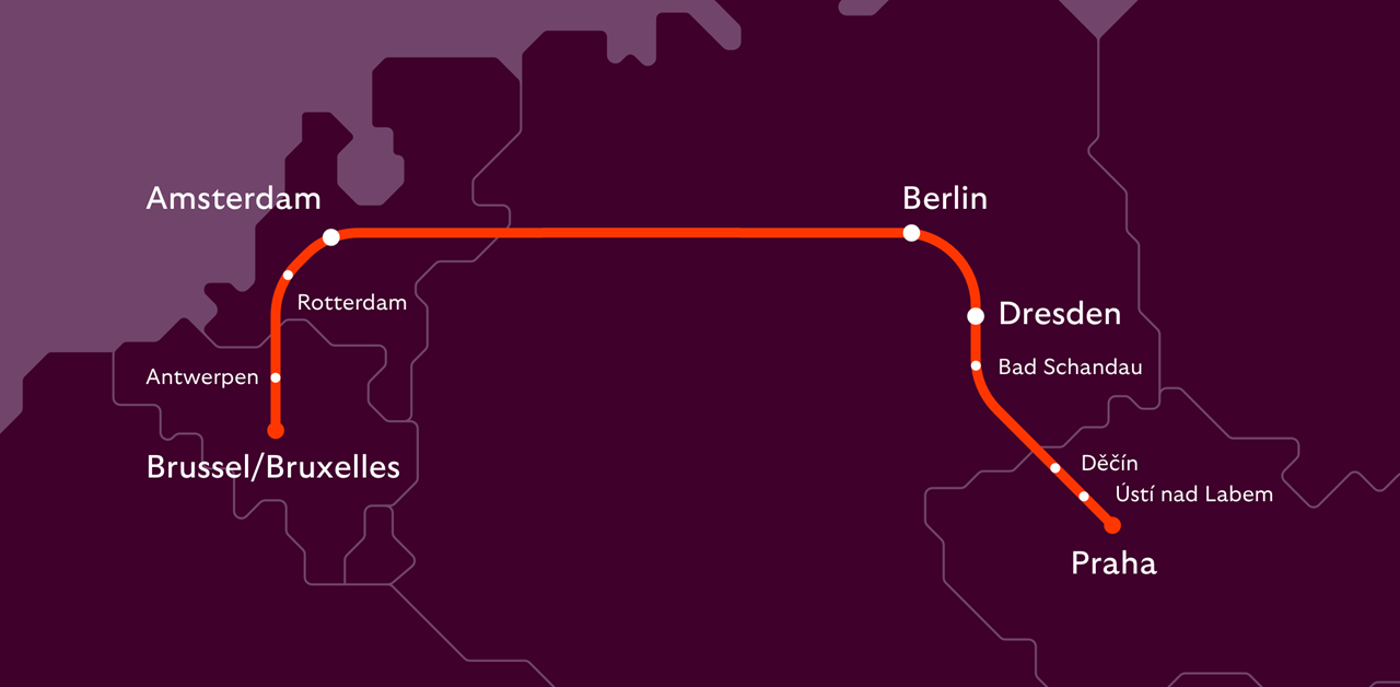 Route map European Sleeper Brussels Prague 2024 3